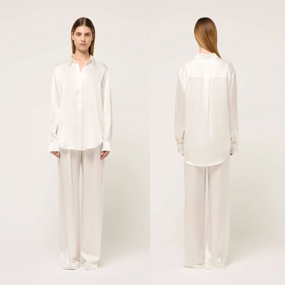 NWT Michael Lo Sordo Relaxed Silk Boy Pant 10 Wide Leg White - Picture 2 of 16